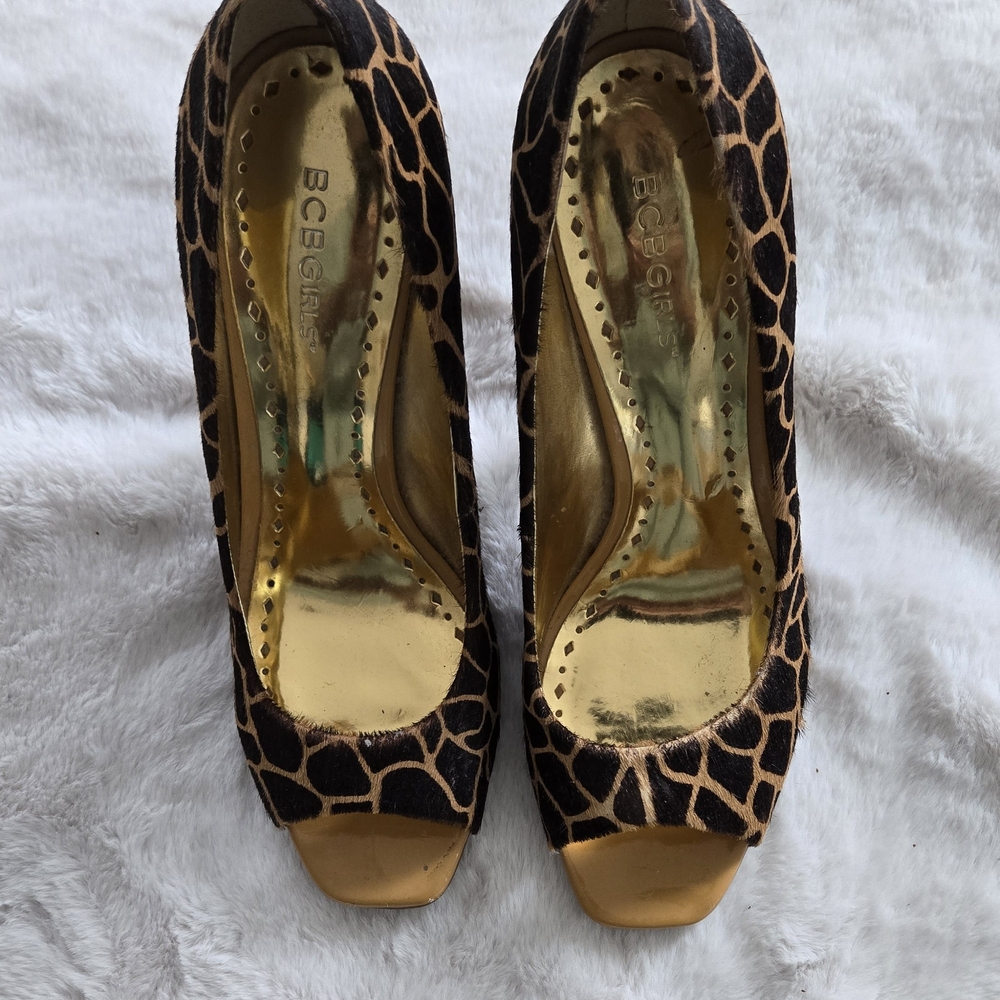 BCBGirls Leopard Print Peep Toe Heels